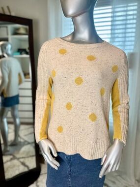 Yoon by Anthropologie Lambswool  Beige and Yellow Polka Dot Knit Sweater Medium